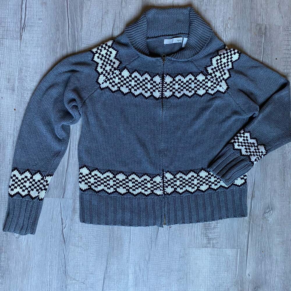 Kersh Zip Up Cardigan Sweater, Black & White